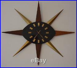 Manley Mid Century Vintage Retro 1960s 70s starburst sunburst teak clock