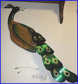 Masketeers 1965 Peacock Wall Hangings Large Mid-Century Modern Decor Wood Brass