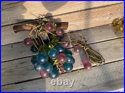Mid-Century 2 Lamps Lucite Grape Clusters Swag Light FOR REPAIR Drift Wood Lot