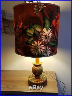 Mid Century 60s 70s Original Floral Large Drum Floor/Lamp Base LampShade. Look