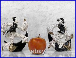 Mid-Century Asian Figural Theater Porcelain Wall Plaque Sculptures A Pair