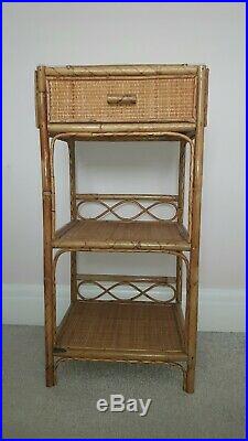 Mid Century Bohemian Bamboo Wicker Cane Shelving Unit / Bedside with Drawer
