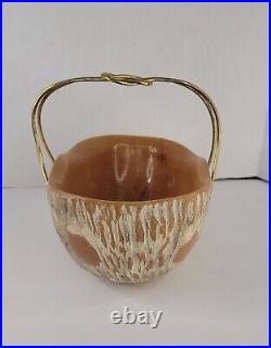 Mid-Century Carved Wooden Bowl Designed by Aldo Tura for Macabo with Brass Handle