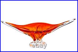 Mid Century Chalet Electric Orange Art Glass Gondola Console Centerpiece Bowl