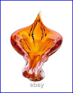 Mid Century Chalet Electric Orange Art Glass Gondola Console Centerpiece Bowl
