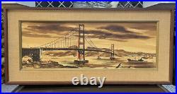 Mid Century Colbus Painting Golden Gate Bridge Featurecraft Studio Print Framed
