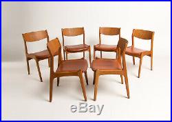 Mid Century Dining Chairs Oak & Leather Danish 1950s Vintage Retro Teak
