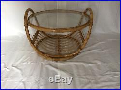 Mid-Century Franco Albini Style, Boho, Bamboo and Glass top Coffee Table 1960s