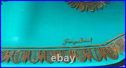 Mid-Century Georges Briard Teal and Gold Guilt Divided Bent Glass Tray