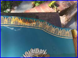 Mid-Century Georges Briard Teal and Gold Guilt Divided Bent Glass Tray