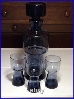 Mid Century Glass decanted and 3 shot glasses