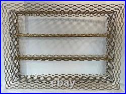Mid Century Gold Diamond Wire Metal Mesh Wall 3 Shelf 23x31 Curio Display
