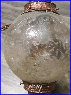 Mid Century Hanging Lamp Swag Light Glass Globe Retro Pendant Vintage Chain 17