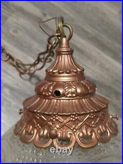 Mid Century Hanging Lamp Swag Light Glass Globe Retro Pendant Vintage Chain 17