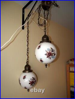 Mid Century Hanging Swag Lamp Light Glass Globe Retro Pendant Vintage Chain