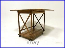 Mid Century Heywood Wakefield Bamboo Bar Cart Side Coffee Table Rolling Rattan