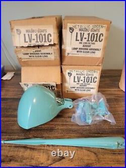 Mid Century Intermatic Malibu Lights Unused Lot Of Four Seafoam Metallic Green