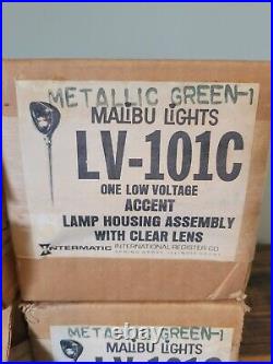 Mid Century Intermatic Malibu Lights Unused Lot Of Four Seafoam Metallic Green