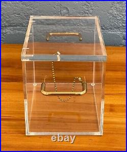 Mid-Century Lucite Acrylic & Brass Lidded Jewelry Trinket Display Box