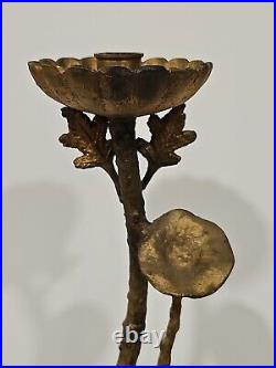 Mid Century MCM Brutalist Gilt Metal Lotus Flower Sculpture Candleholder Rare