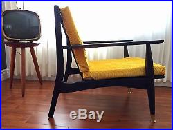 Mid Century Mat Black Wood Danish Lounge Chair Howard Miller Vintage Club Retro