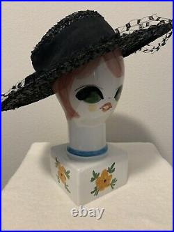 Mid-Century Mod 1960s Italian Hand Painted Ceramic Head Hat/Wig Display Stand