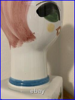 Mid-Century Mod 1960s Italian Hand Painted Ceramic Head Hat/Wig Display Stand