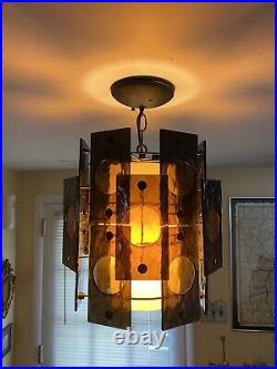 Mid Century Modern 1960's Smoked Lucite Panels Swag Lamp
