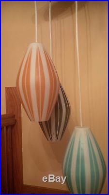 Mid Century Modern 3 Light Swag Glass Hanging lamp Vintage Atomic Cathrineholm