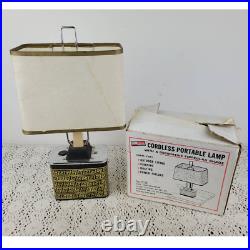 Mid Century Modern Ash Flash Portable Camping Lamp Fiberglass Shade Vintage MCM
