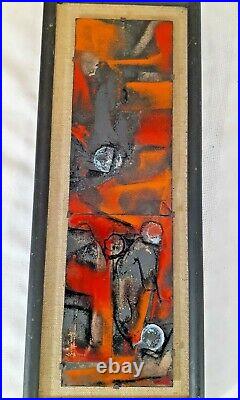 Mid Century Modern Copper Art Abstract Painting signed / 1960s