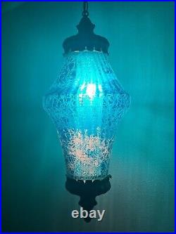 Mid Century Modern Crackle Blue Retro Vintage Swag Lamp Hollywood 1960 MCM