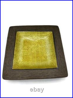 Mid Century Modern DEL CAMPO Italy AH Enamel On Copper Square Plate Gold Brown