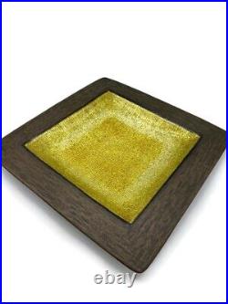 Mid Century Modern DEL CAMPO Italy AH Enamel On Copper Square Plate Gold Brown