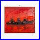 Mid Century Modern Danish Original Boats at Sea Oil Painting Abstract Red Black