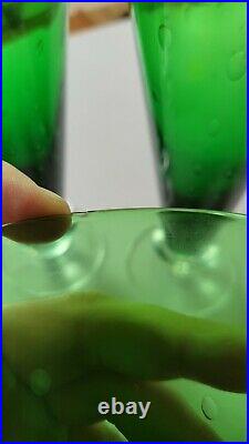 Mid Century Modern Emerald Green Tall Glass Cups MCM Atomic Clear Base 13 fl Oz