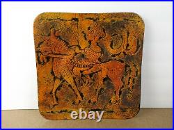 Mid Century Modern Enameled Copper 10 Square Plate Horse & Rider (c! @b10top)