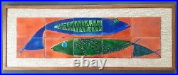 Mid Century Modern Enameled Copper Fishes Wall Art, 42 inches