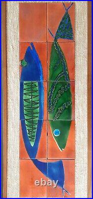 Mid Century Modern Enameled Copper Fishes Wall Art, 42 inches