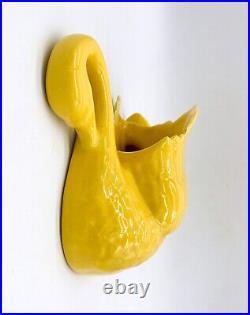 Mid Century Modern English Yellow Ceramic Swan Wall Pocket
