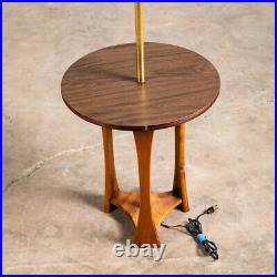 Mid Century Modern Floor Lamp Side Table Modeline Solid Walnut Round Lighting