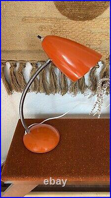 Mid Century Modern Gooseneck Desk Lamp- Vintage Orange Metal Table Lamp