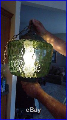 Mid Century Modern Green Swag Lamp Hanging Light Art Glass Retro Vintage Fixture