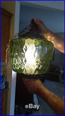 Mid Century Modern Green Swag Lamp Hanging Light Art Glass Retro Vintage Fixture