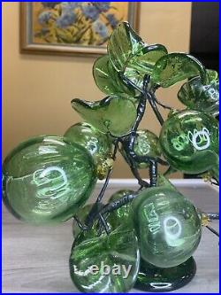 Mid-Century-Modern Green Tree of Blown Glass Balls & Leaves Green Amber