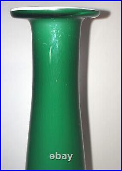 Mid-Century Modern Italian Empoli Cased Glass Genie Bottle in Rare Emerald Green