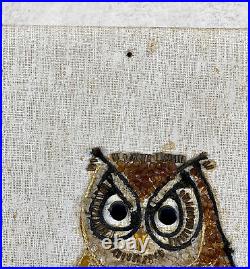 Mid-Century Modern Owl Gravel Art Sculptural Wall Hanging