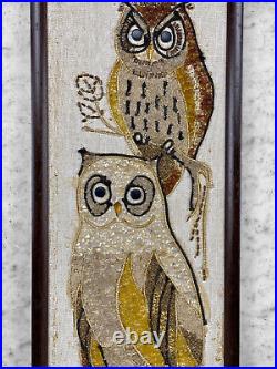 Mid-Century Modern Owl Gravel Art Sculptural Wall Hanging