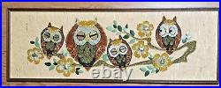 Mid Century Modern Owl Mosaic Pebble Gravel Art 12 3/4 x 36 7/8 Wall Hanging EUC
