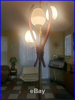 Mid Century Modern Pole Floor Lamp Vintage eames era Retro Teak 1960's